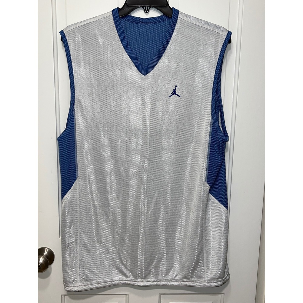 Jordan Brand Basketball Jersey Mens XL Silver Royal Blue Mesh Tank Top